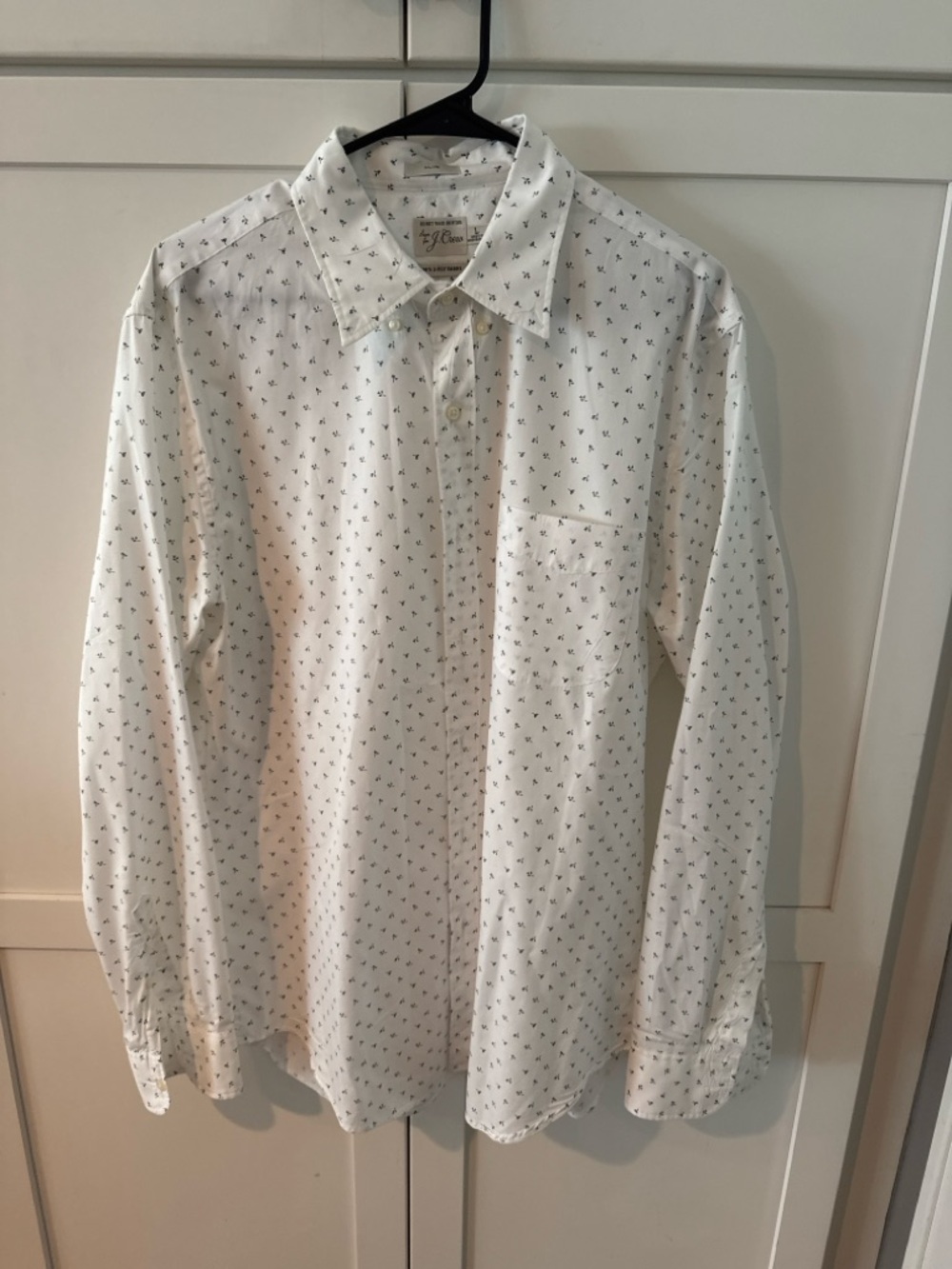 J. Crew White Long-Sleeve Button-Down with Tiny Navy Print